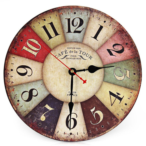 Round Vintage France Paris Style Wood Wall Clock